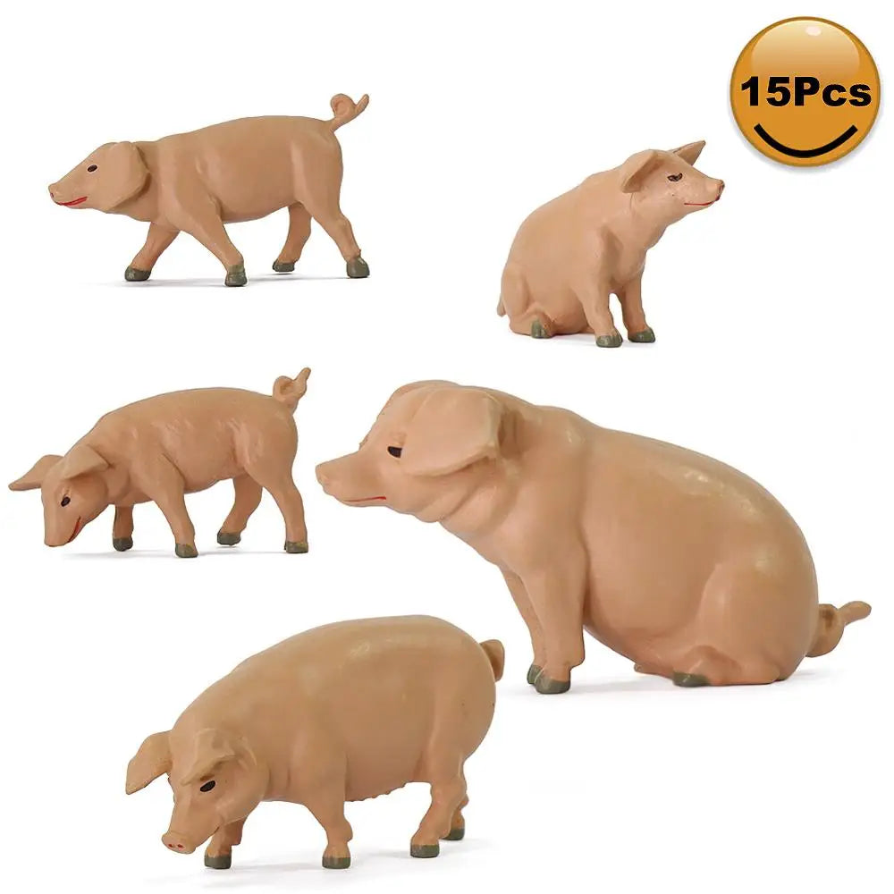 Evemodel 15pcs G Scale Model Pig Animals 1:25 Painted Pigs PVC Railway Scenery