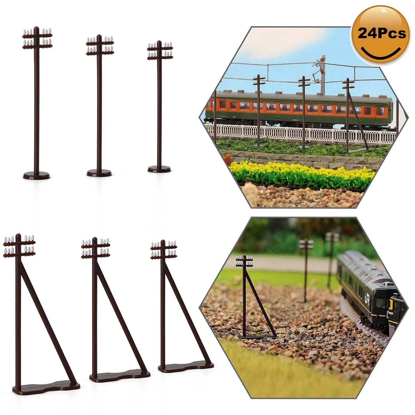 Evemodel 24pcs Model Trains N Scale Power Poles 1:160 Telegraph Poles 4.3cm Railroad Diorama GY19150