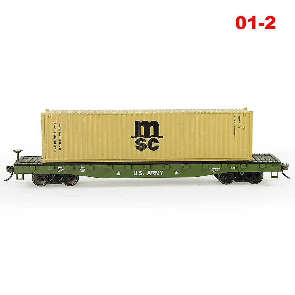 Evemodel Trains Set 1 lot HO Scale 1:87 52ft Flat Car with Shipping Container Cargo