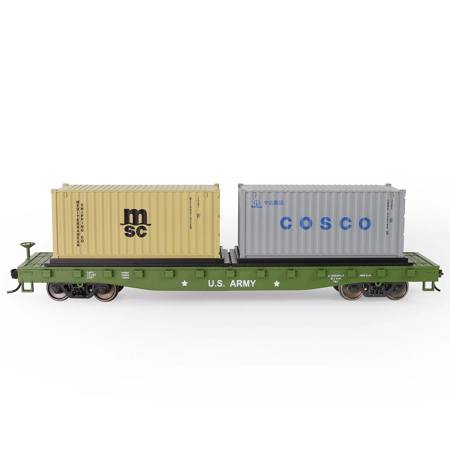 Evemodel Trains Set 1 lot HO Scale 1:87 52ft Flat Car with Shipping Container Cargo