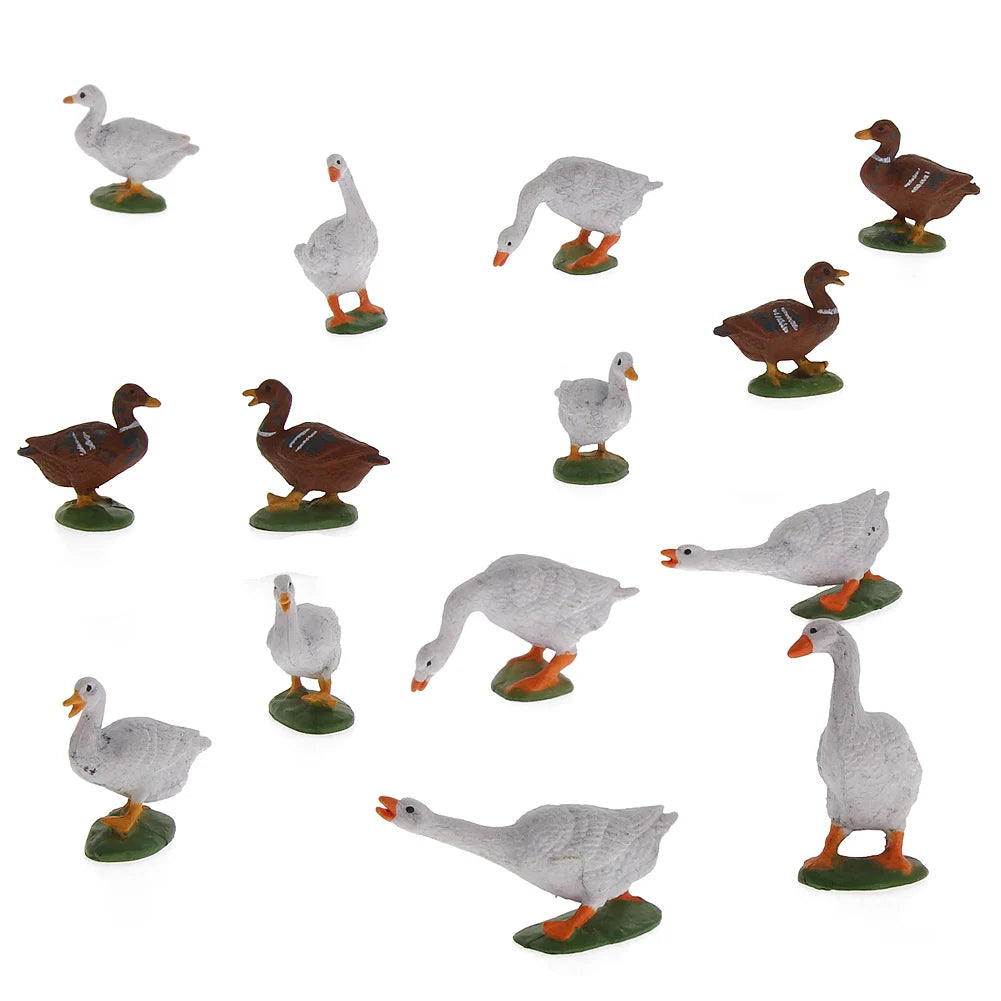 Evemodel 14pcs O Scale 1:43 PVC Model Duck Goose Farm Animals Domestic Fowl Model Railway Layout AN4305