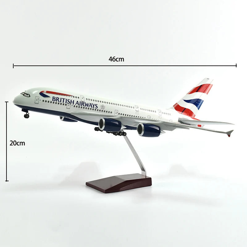 46cm British Airways Airbus a380 Plane Model Airplane Model Aircraft Resin Diecast 1:160 Scale with Light & Wheel