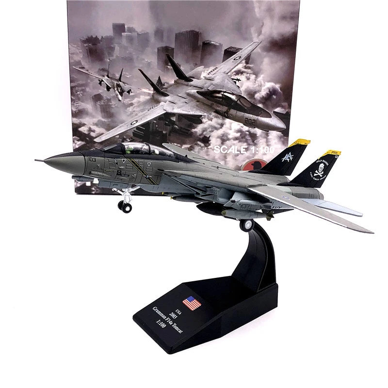 1/100 Scale Alloy Model Diecast  USA F-14 Tomcat Jolly Roger Squadron vf103 Boeing Military Missile bomber