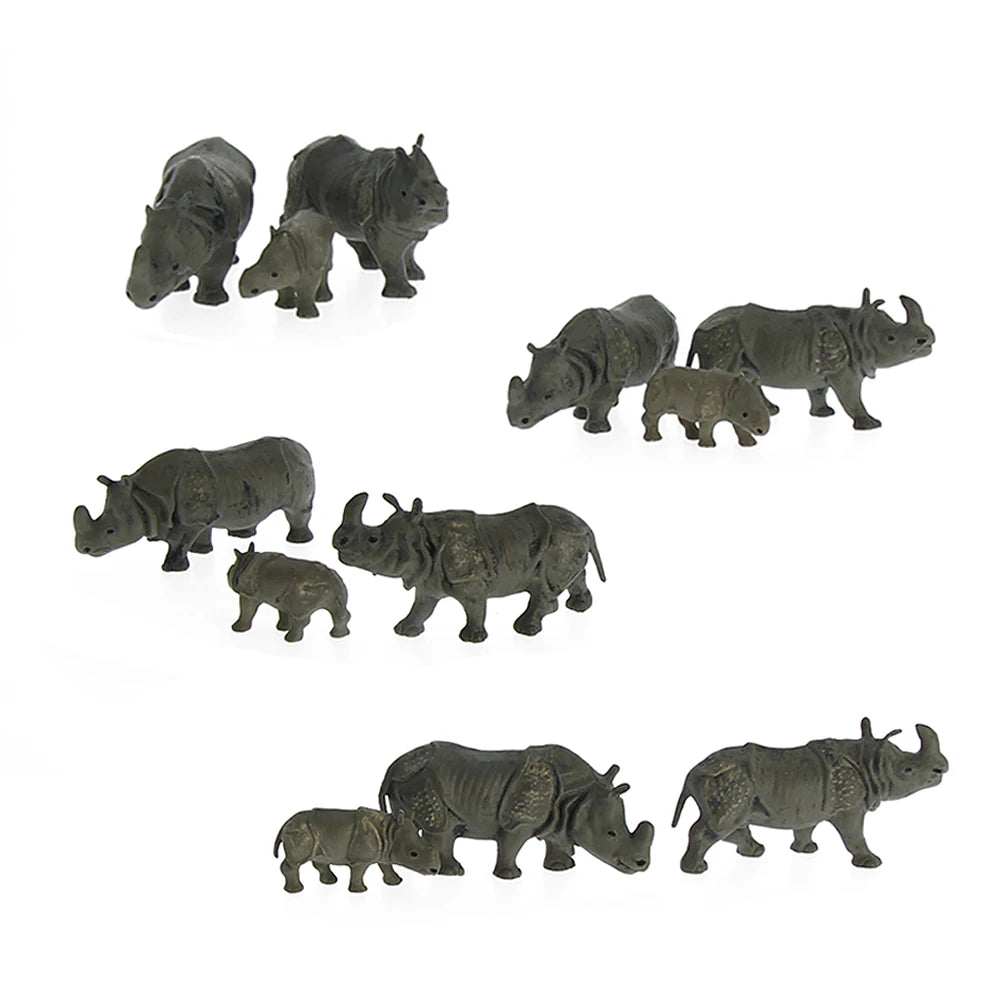 Evemodel Animals 12pcs Model Railway HO Scale 1:87 Rhinos PVC Painted Wild Animals Rhinoceros Zoo Scene AN8711