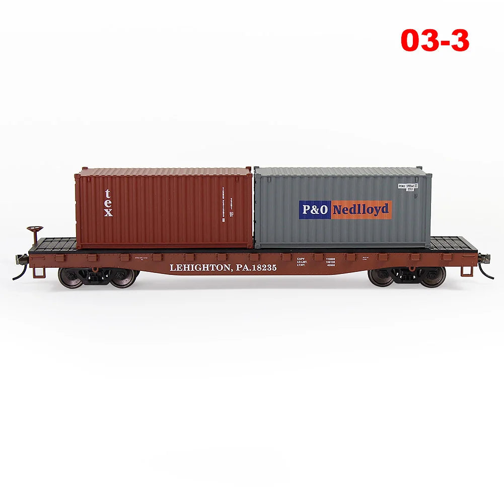 Evemodel Trains Set 1 lot HO Scale 1:87 52ft Flat Car with Shipping Container Cargo