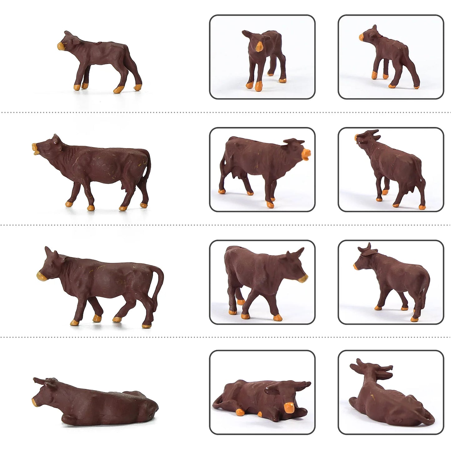 Evemodel 36pcs HO Scale 1:87 Farm Animals Brown and Black Cows Cattle Shepherd AN8723 Model Diorama