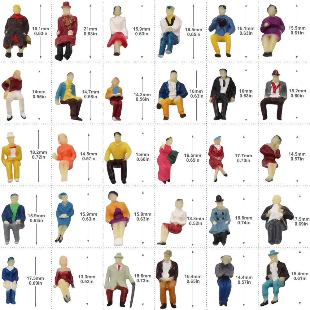 Evemodel 60pcs HO Scale 1:87 Seated Passenger People Sitting Figures 30 Different Poses Model Train Layout P8711