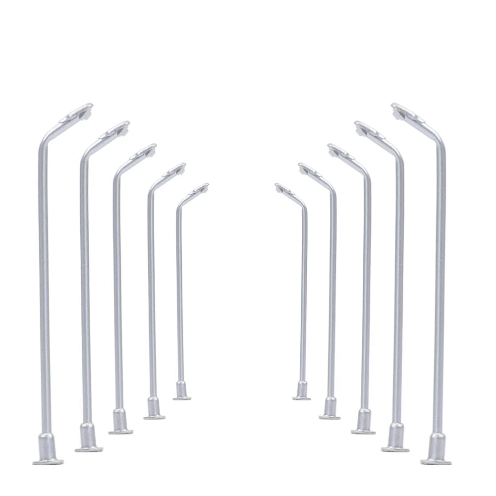 Evemodel 10pcs HO TT Scale 1:100 Metal Silver Street Light Lamps 5cm Bright LEDs T91