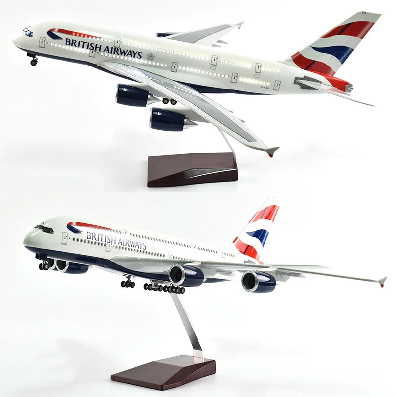 46cm British Airways Airbus a380 Plane Model Airplane Model Aircraft Resin Diecast 1:160 Scale with Light & Wheel