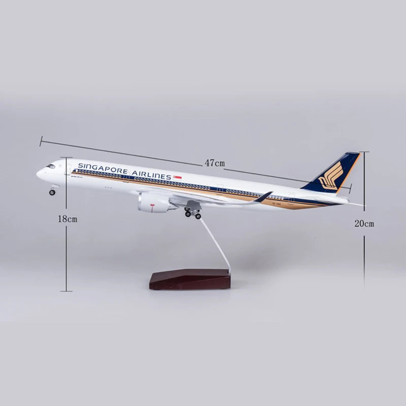 47cm Resin Diecast 1/150 Scale Singapore Airlines Airbus A350 Airplane Model Plane With LED Light & Wheel Aircraft