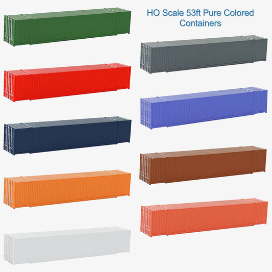 9pcs HO Scale Blank 53' Shipping Containers 53ft Pure Color Ribbed Side Container Cargo Box C8753