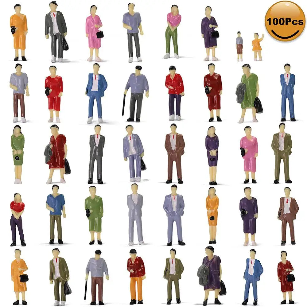 Evemodel 100pcs O Scale 1:43  Standing Painted Figures People Passenger 14 Different Poses P4311