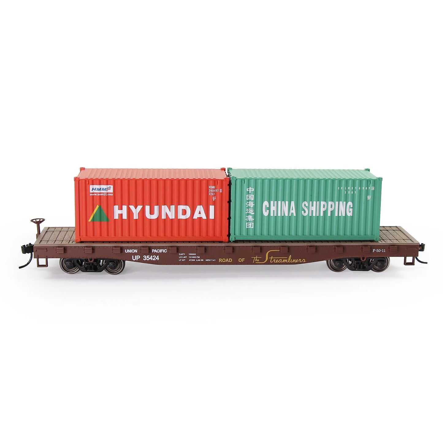 Evemodel Trains Set 1 lot HO Scale 1:87 52ft Flat Car with Shipping Container Cargo