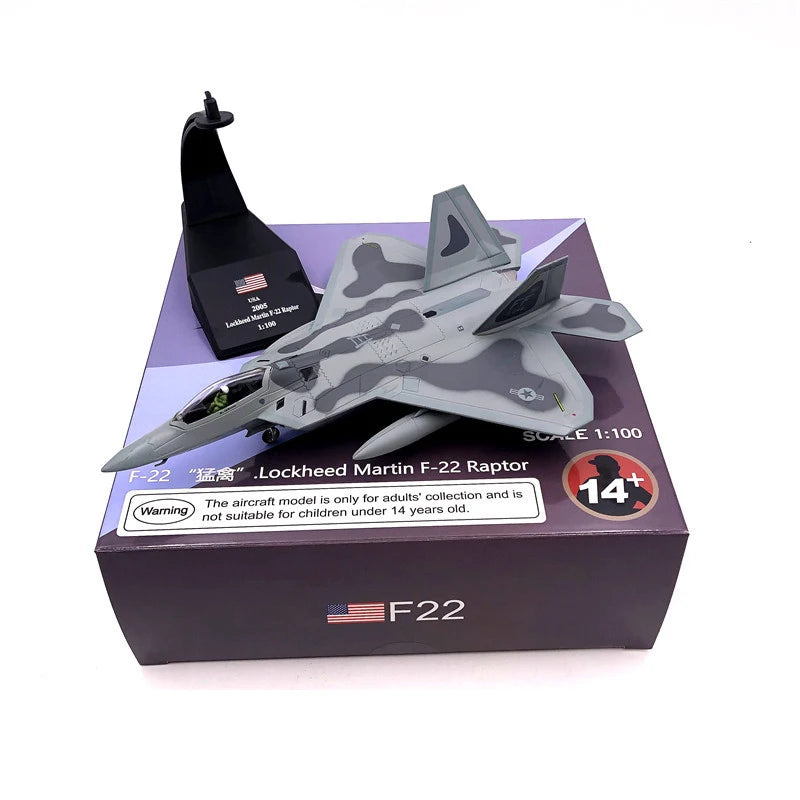 Aircraft Plane model 1/100 Scale Alloy Fighter F-22 US Air Force Aircraft F22 Raptor Model Toys Children Kid Gift for Collection