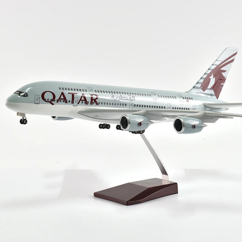 46cm Qatar Airbus 380 Plane Model Airplane Model Aircraft Model 1/160 Scale Diecast Resin Airplanes Planes W Light