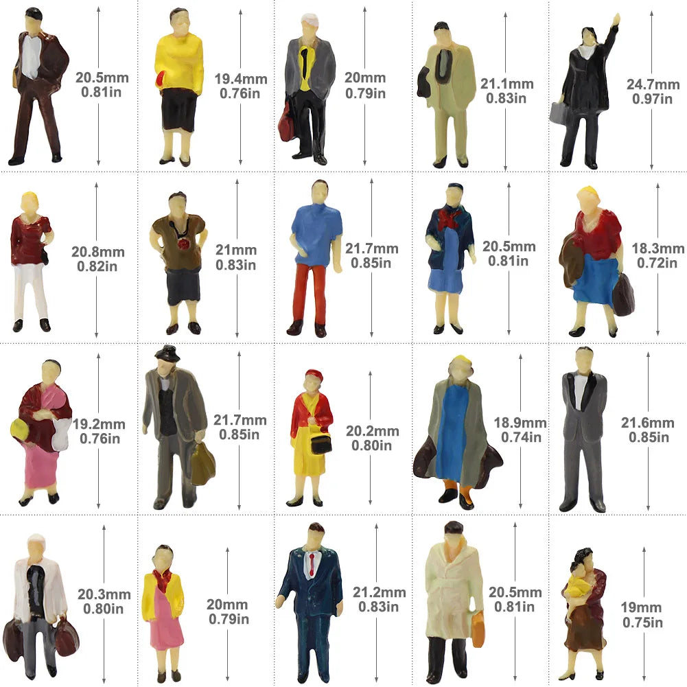 Evemodel 40pcs HO Scale 1:87 People Figures Standing Passengers 20 Different Poses Model Railway Layout P8712