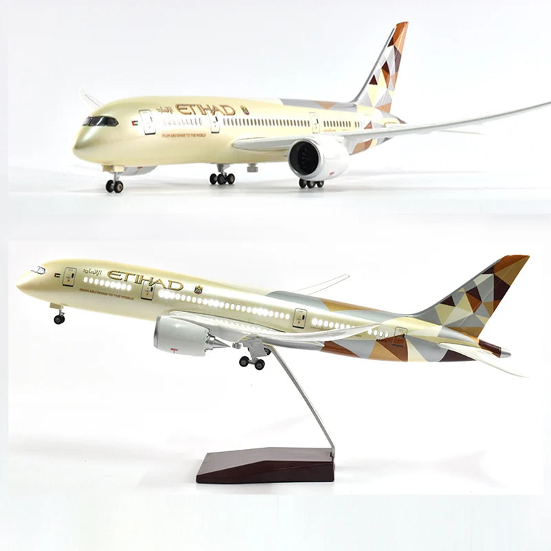 43cm Resin Diecast 1:144 Scale Etihad Boeing 787 Plane Model Airplane Model Aircraft with Light & Wheel Planes