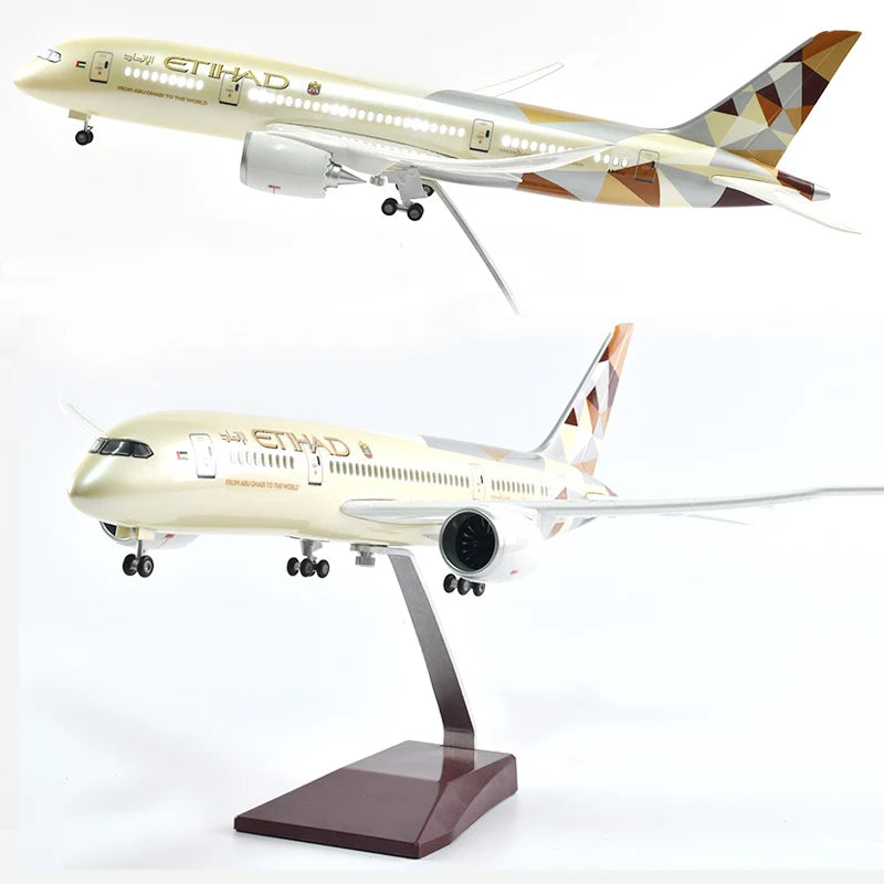 43cm Resin Diecast 1:144 Scale Etihad Boeing 787 Plane Model Airplane Model Aircraft with Light & Wheel Planes