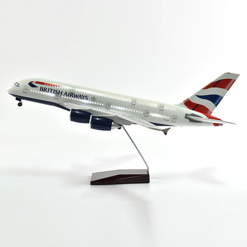 46cm British Airways Airbus a380 Plane Model Airplane Model Aircraft Resin Diecast 1:160 Scale with Light & Wheel