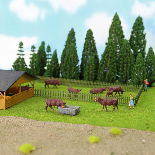 Evemodel AN8721 Model Scene 36pcs HO Scale 1:87 Well Painted Farm Animals Brown Cows Cattle Shepherd