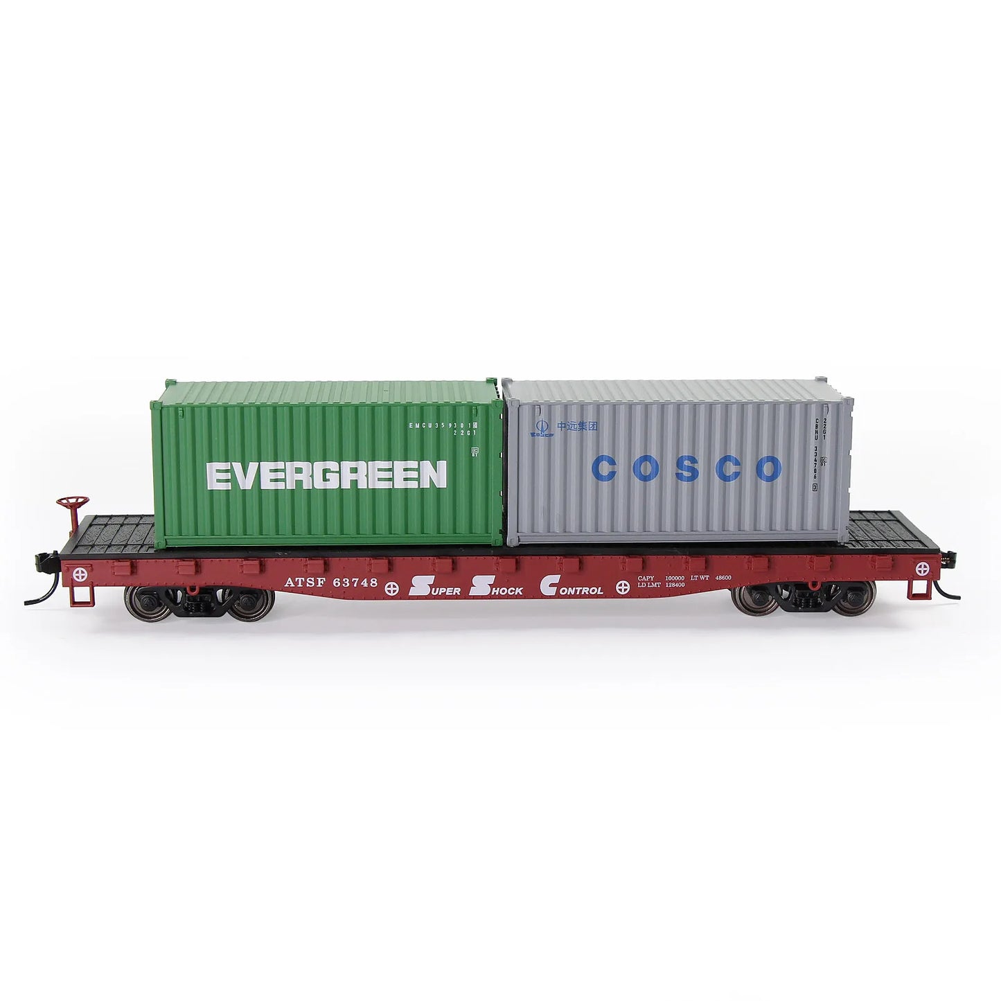 Evemodel Trains Set 1 lot HO Scale 1:87 52ft Flat Car with Shipping Container Cargo