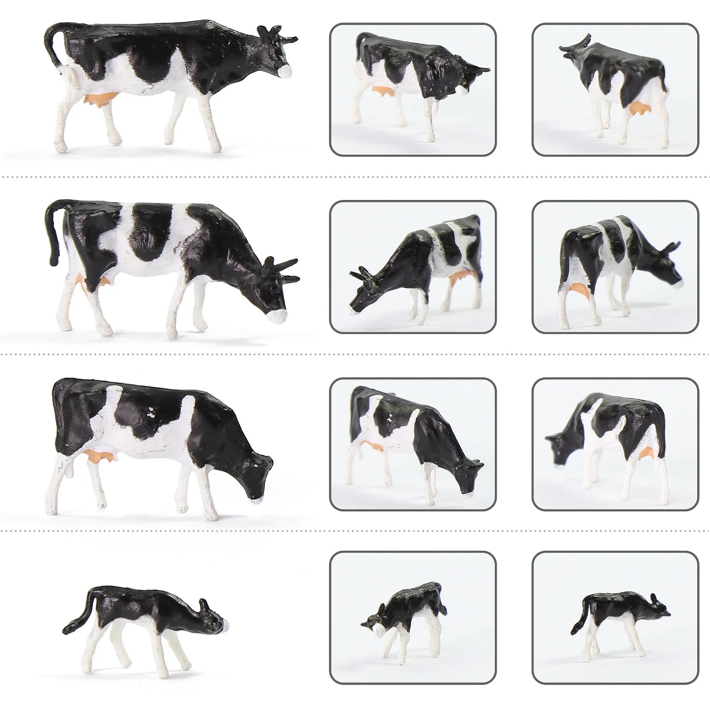 Evemodel 36pcs Model Railway Layout HO Scale 1:87 Well Painted Farm Cows Black and White with Shepherd AN8720