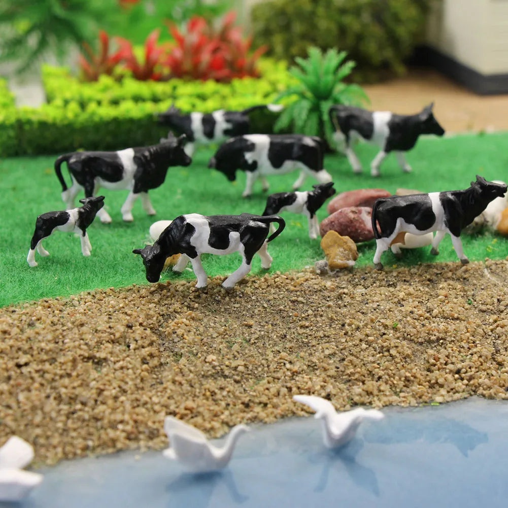 Evemodel 32pcs Model Railway HO Scale 1:87 Painted Farm Animals Black White Cows 8 Different Poses P8714