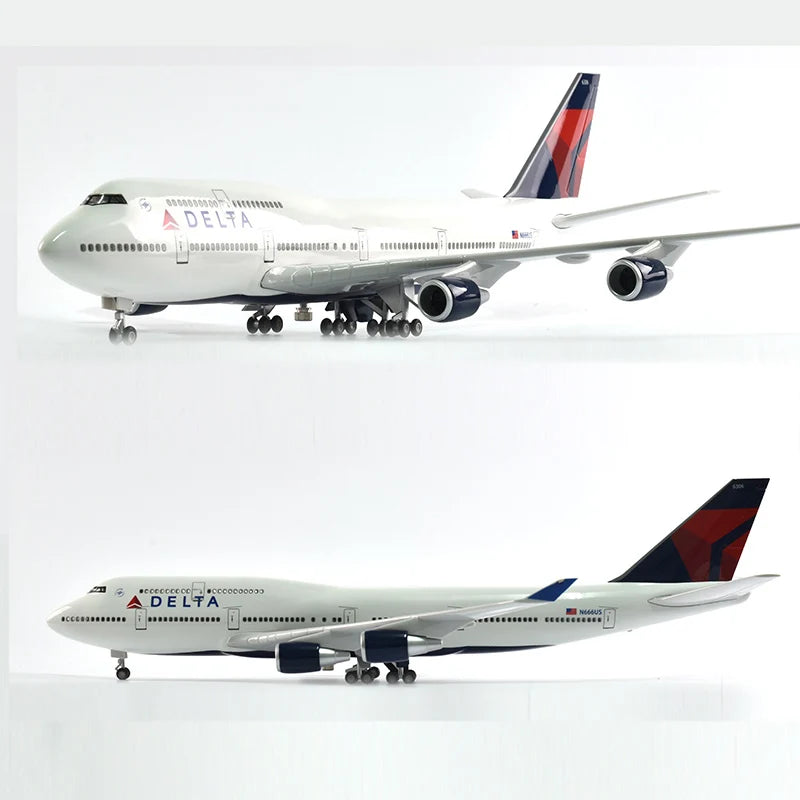 46cm Delta Boeing 747 Plane Model Airplane Model Aircraft Diecast Resin 1:160 Scale Planes With Light & Wheel