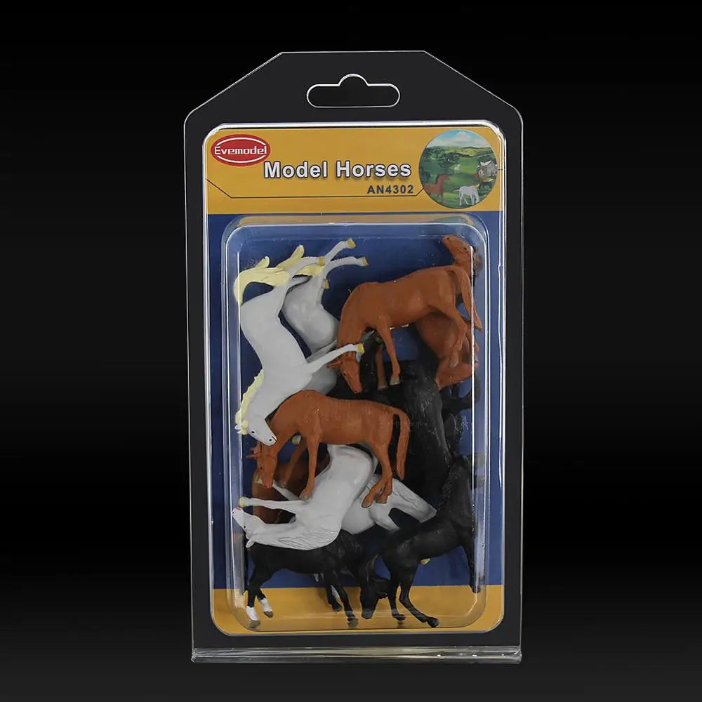 Evemodel 12pcs O Scale Painted Horses 1:43 Farm Animals Desktop Decor AN4302 Model Trains