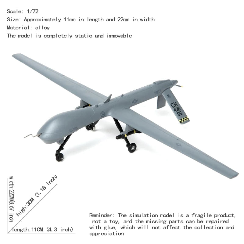 1/72 Scale MQ-1 Predator Drone Reconnaissance Collection Metal Diecast Model Aircraft Plane