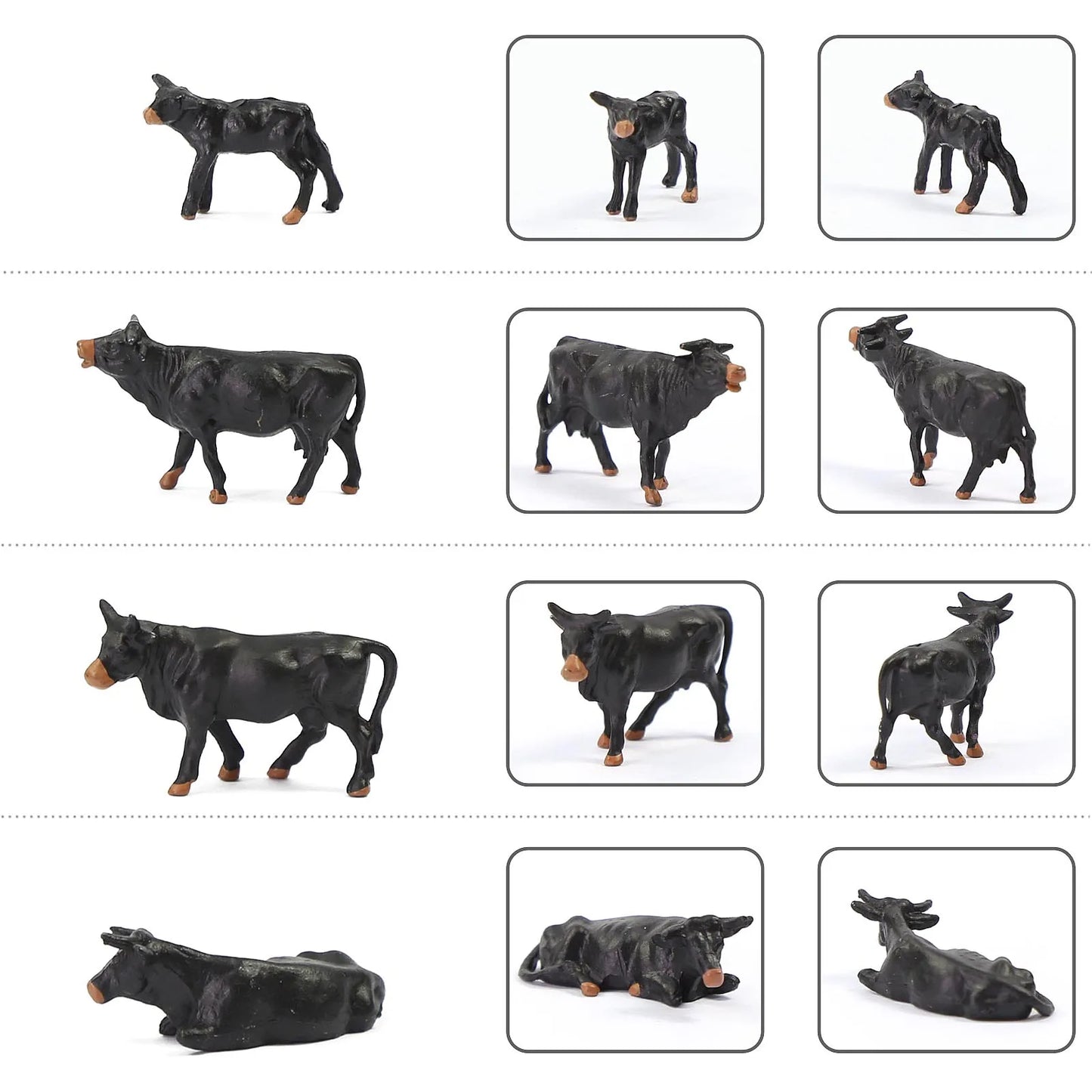 Evemodel 36pcs HO Scale 1:87 Well Painted Farm Animals Black Cows Cattle Shepherd AN8722 Model Railway Layout