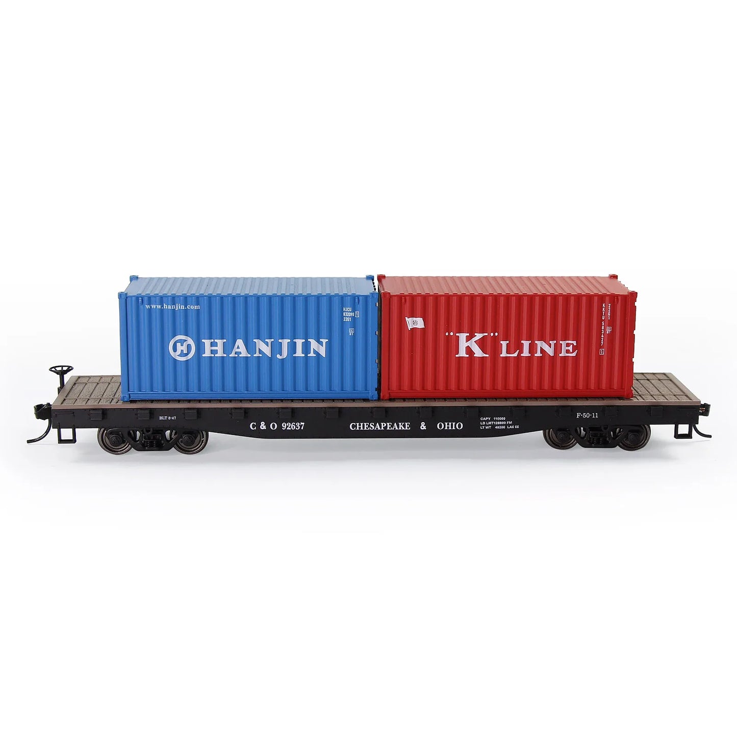 Evemodel Trains Set 1 lot HO Scale 1:87 52ft Flat Car with Shipping Container Cargo