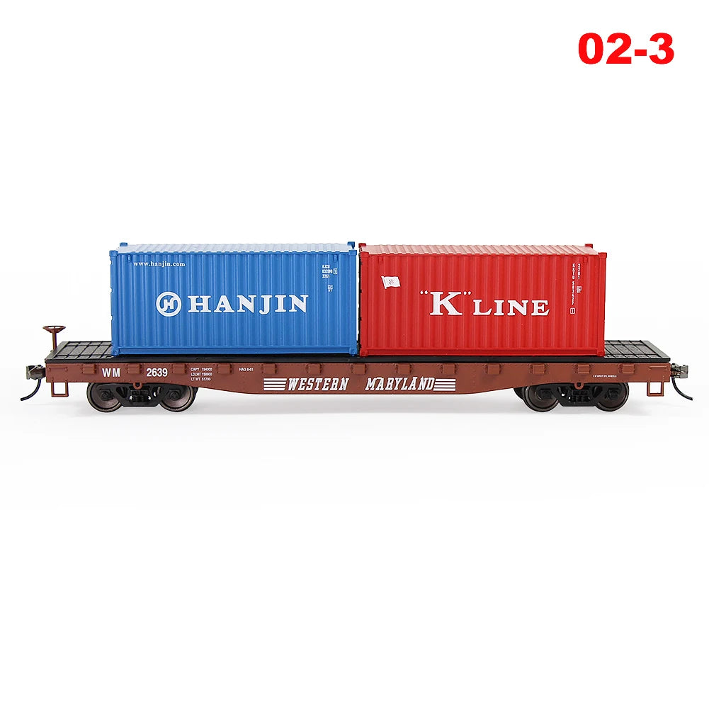 Evemodel Trains Set 1 lot HO Scale 1:87 52ft Flat Car with Shipping Container Cargo