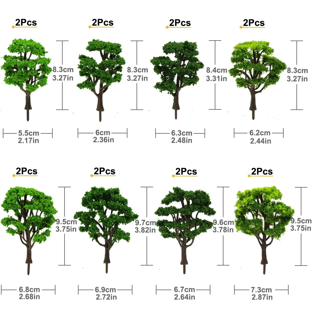 Evemodel 16pcs Model Trains HO scale 1:87 Green Model Trees Raodside Scene Courtyard Layout S0601