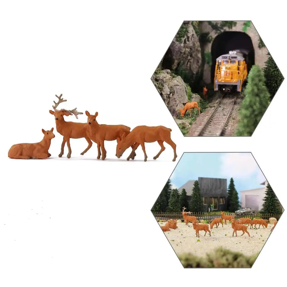 Evemodel Animals 12pcs Model Railroad Scene HO Scale 1:87 Painted Moose Elk PVC Model Deer Wild Animal AN8714