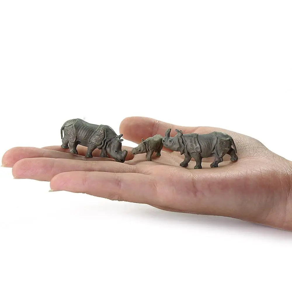 Evemodel Animals 12pcs Model Railway HO Scale 1:87 Rhinos PVC Painted Wild Animals Rhinoceros Zoo Scene AN8711