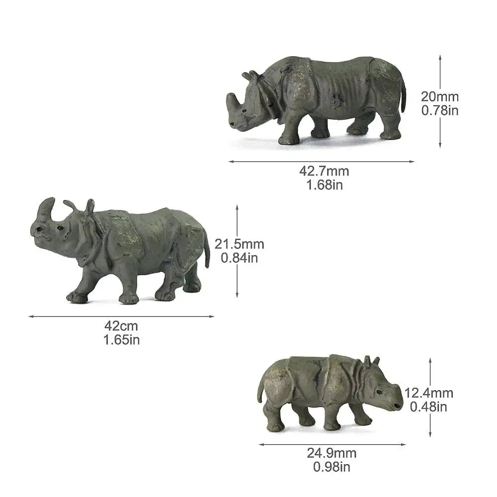 Evemodel Animals 12pcs Model Railway HO Scale 1:87 Rhinos PVC Painted Wild Animals Rhinoceros Zoo Scene AN8711