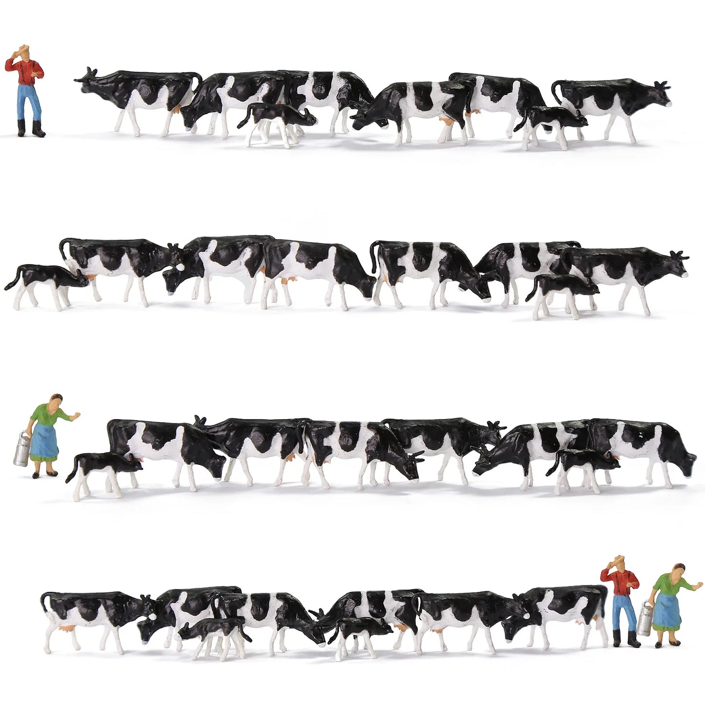 Evemodel 36pcs Model Railway Layout HO Scale 1:87 Well Painted Farm Cows Black and White with Shepherd AN8720