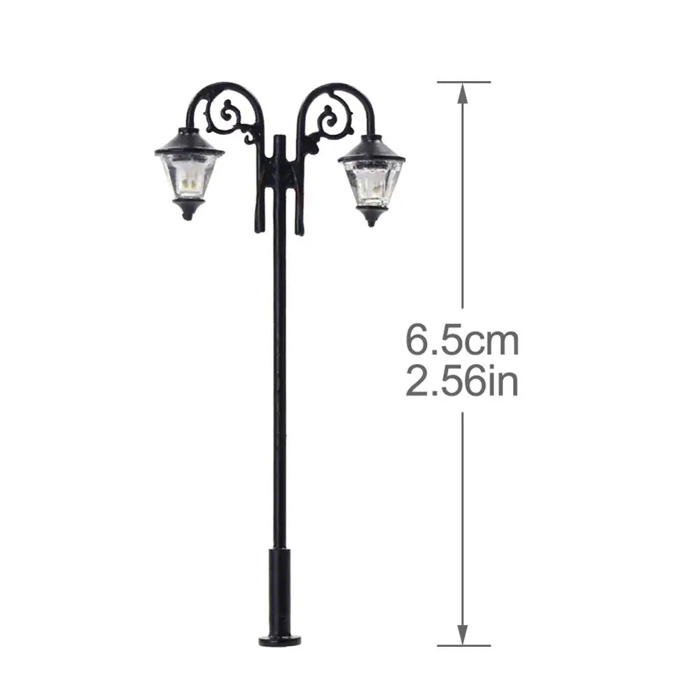 Evemodel LYM61 5pcs Model Train HO Scale Lamp Post LEDs 1:87 Street Lights 65mm Miniature Double Heads Warm White