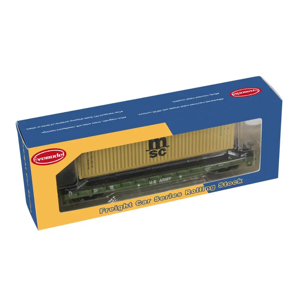 Evemodel Trains Set 1 lot HO Scale 1:87 52ft Flat Car with Shipping Container Cargo