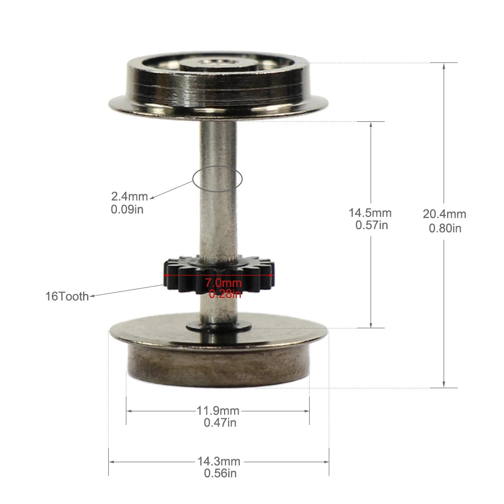 HP0187 HO Scale 1:87 38" Metal Drive DC Wheelsets with Gear (2 Pairs)