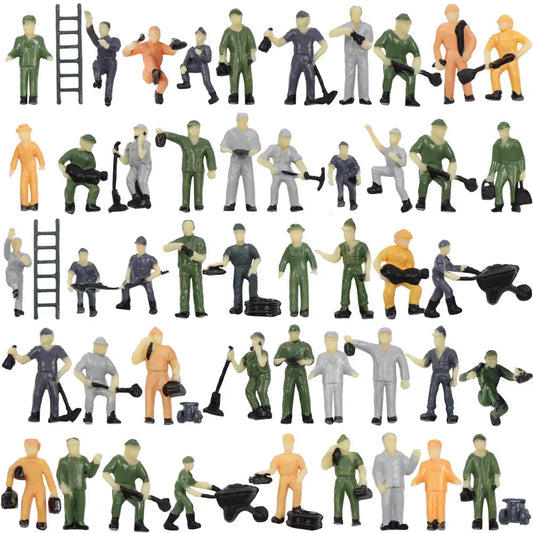 P8710 Evemodel 50pcs HO Scale 1:87 Painted Figures Engineer Workers Bucket Ladder