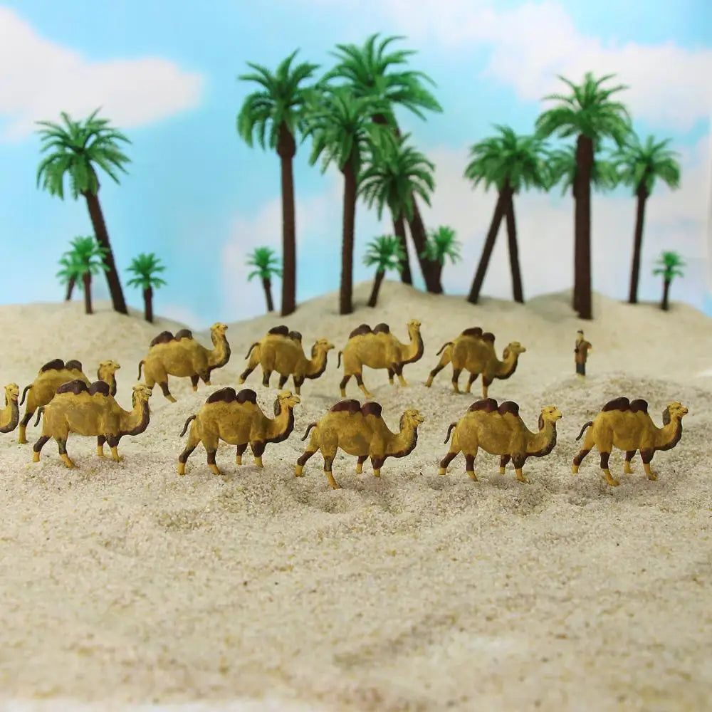 Evemodel Animals 12pcs Model Trains HO Scale 1:87 PVC Painted Two-humped Camel Bactrian Camel Wild Animal AN8710