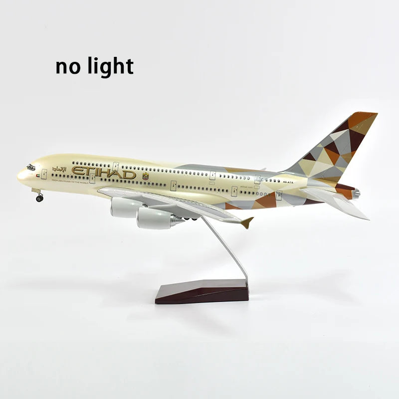 High Quality And Super Exquisite 1:160 Resin Aviation Airplane Model A380 Airbus With LED Lights And Gift Box Desktop Decoration