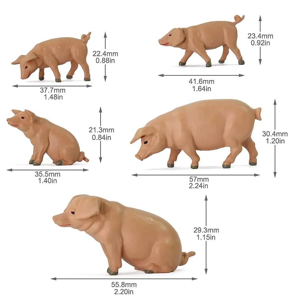 Evemodel 15pcs G Scale Model Pig Animals 1:25 Painted Pigs PVC Railway Scenery