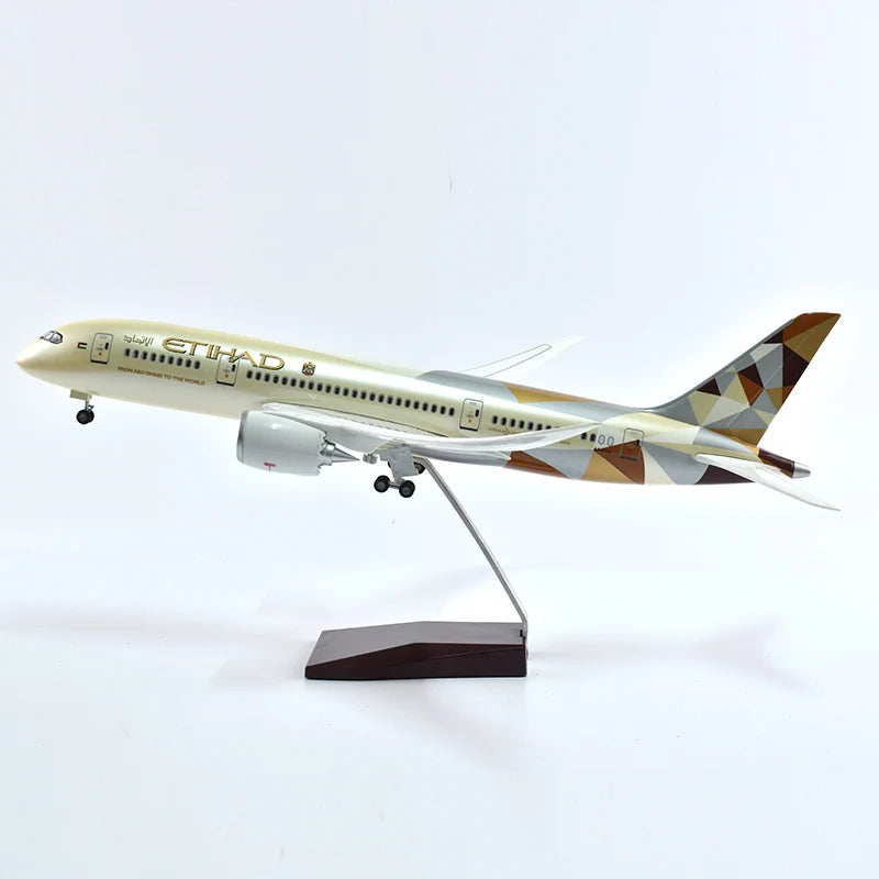 43cm Resin Diecast 1:144 Scale Etihad Boeing 787 Plane Model Airplane Model Aircraft with Light & Wheel Planes