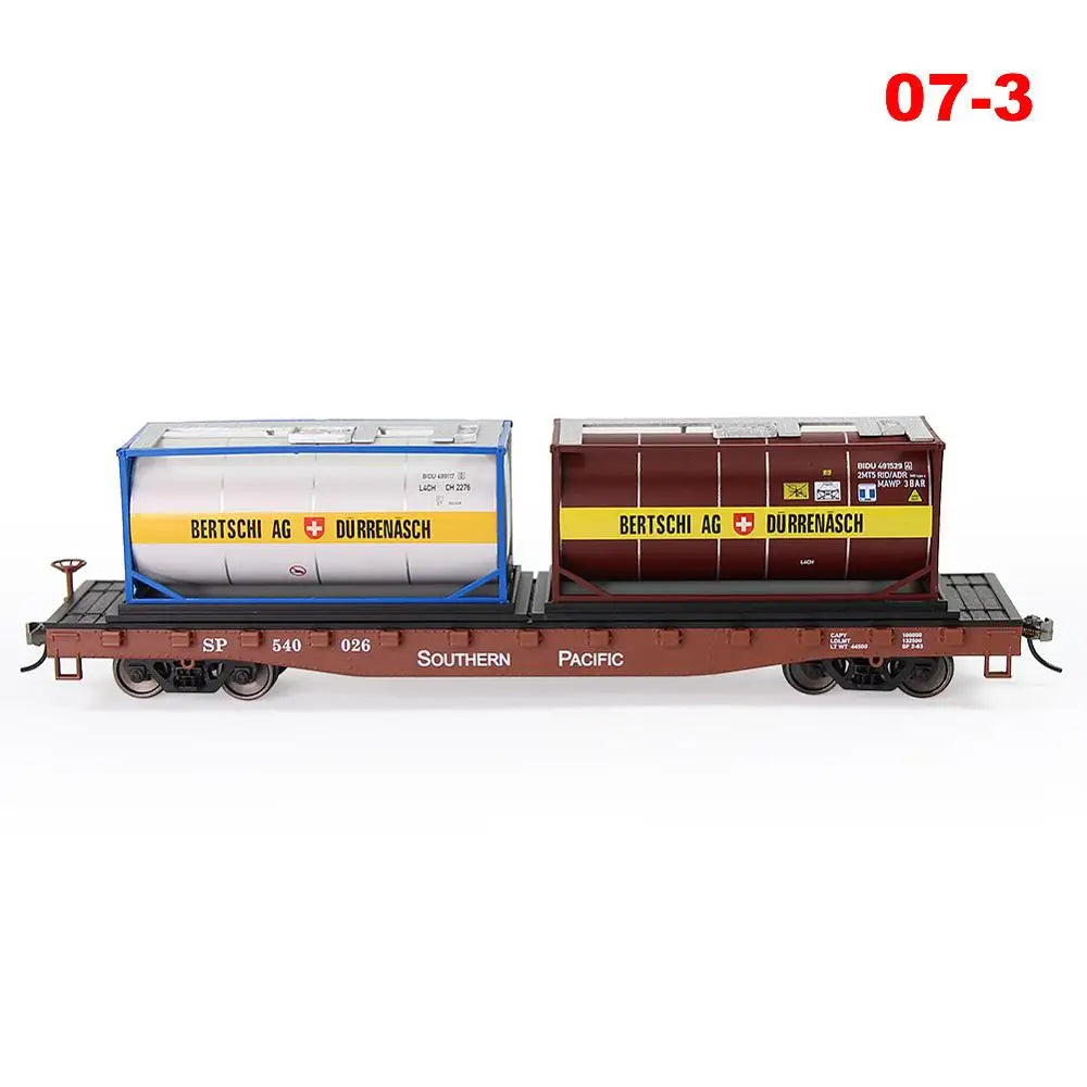 Evemodel Trains Set 1 lot HO Scale 1:87 52ft Flat Car with Shipping Container Cargo