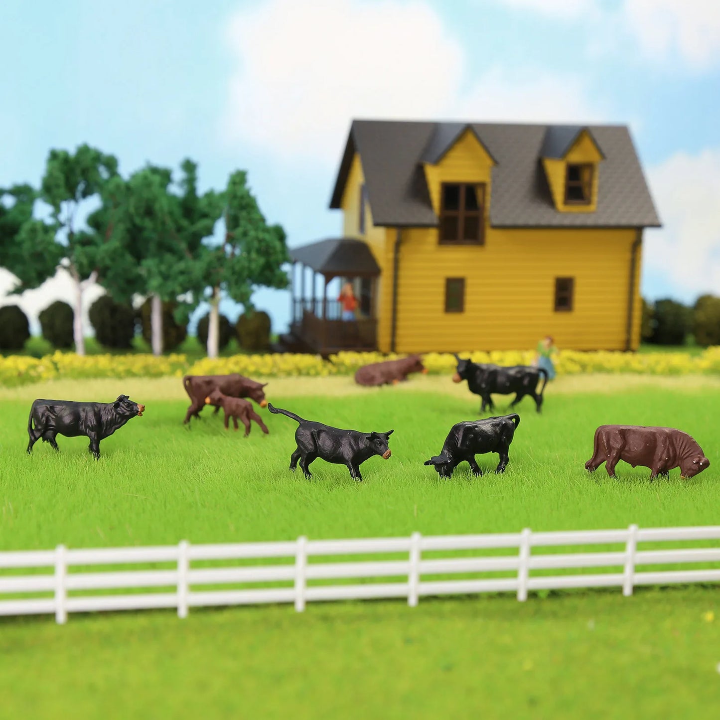 Evemodel 36pcs HO Scale 1:87 Farm Animals Brown and Black Cows Cattle Shepherd AN8723 Model Diorama