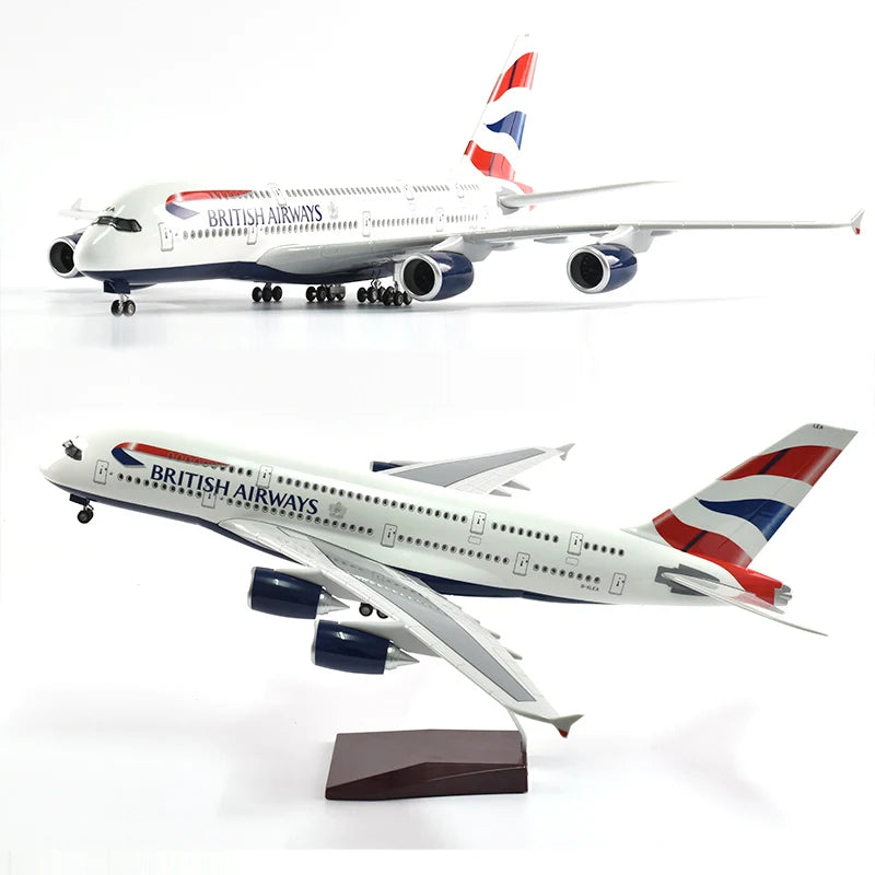 46cm British Airways Airbus a380 Plane Model Airplane Model Aircraft Resin Diecast 1:160 Scale with Light & Wheel