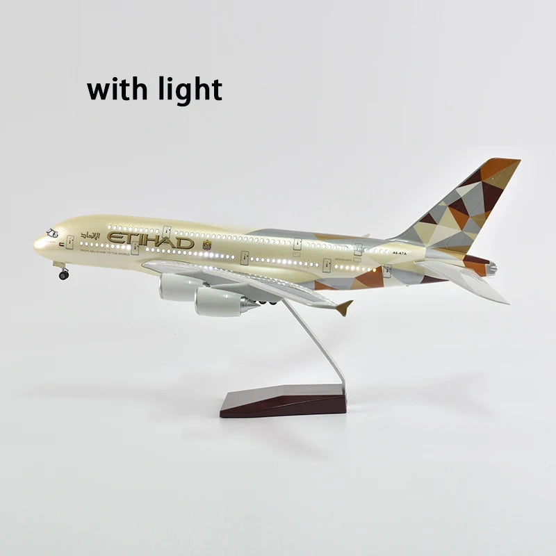 High Quality And Super Exquisite 1:160 Resin Aviation Airplane Model A380 Airbus With LED Lights And Gift Box Desktop Decoration